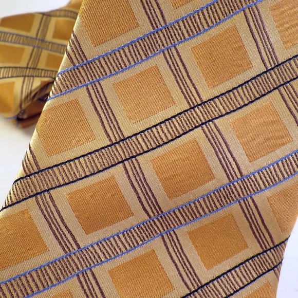 ADOLFO Mens 100% Silk Neck Tie Yellow Gold Blue - Picture 6 of 7